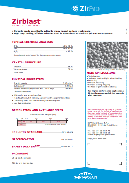 Zirblast Technical Data Sheet