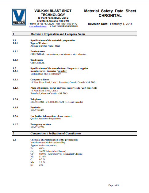 Material Safety Data Sheet CHRONITAL